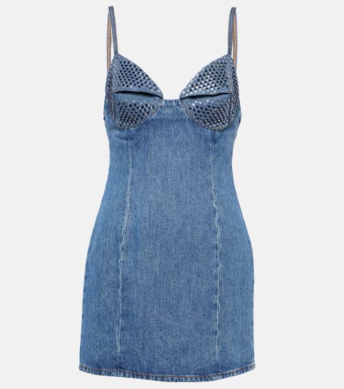 Crystal-embellished denim minidress
