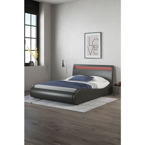 Orion LED Lights Headboard Gaming Style Faux Leather Bed Frame w 20cm Deep Pocket Comfort Foam Mattress