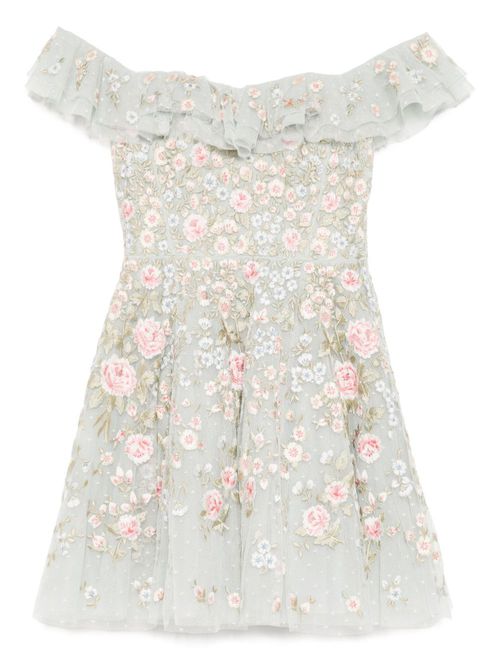 Floral-embroidered dress - Blue