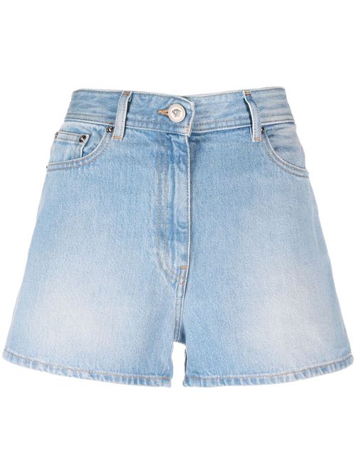 Butterflies high-waisted denim shorts - Blue