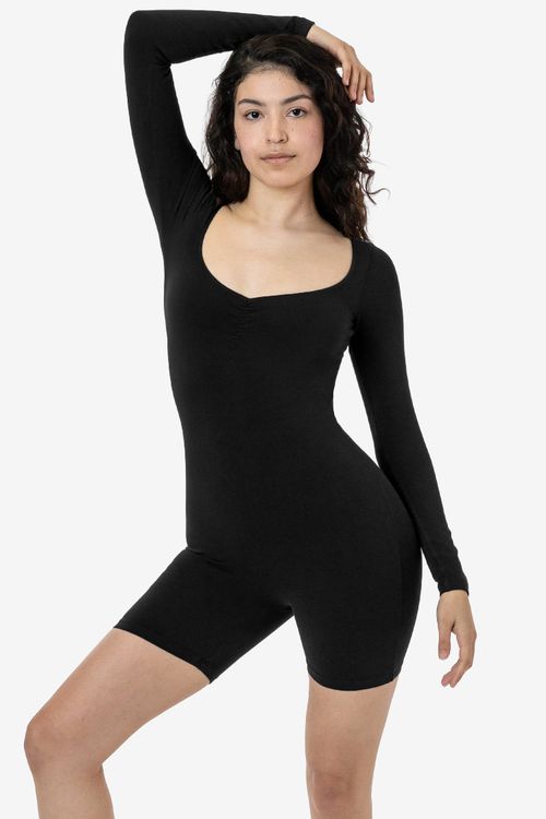 83058GD - Garment Dye Sweetheart Pinch Front Long Sleeve Biketard - Black