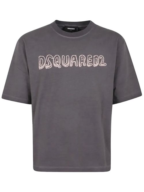 Dsquared2 Loose Fit Fade Cartoon Logo Grey T-Shirt - Grey