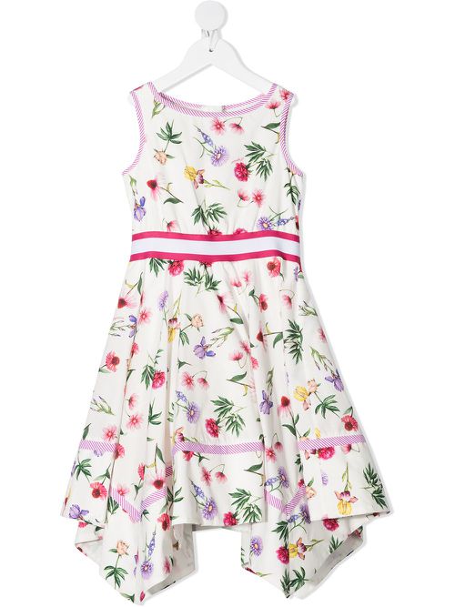 Floral print asymmetric dress - White