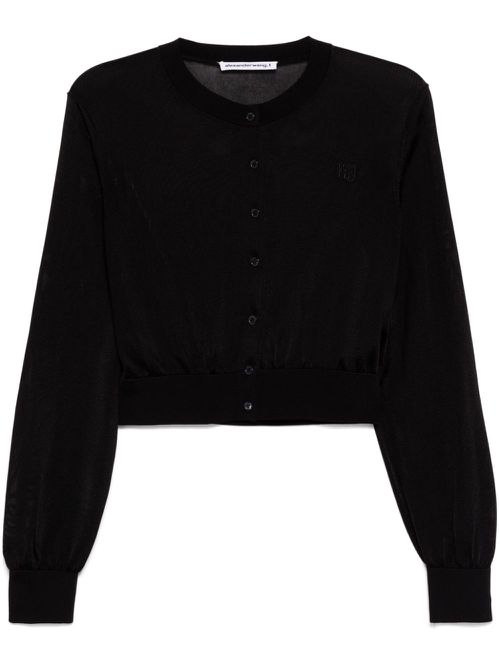 Embroidered logo cropped cardigan - Black