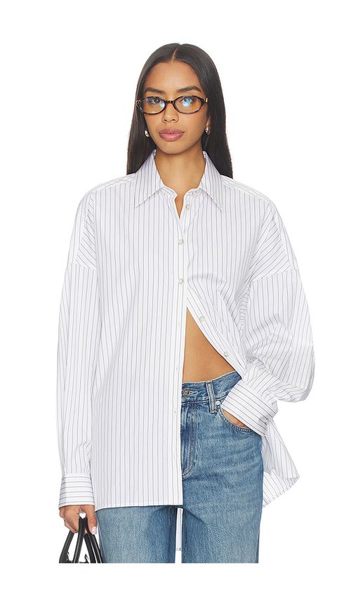 Helmut Lang Placket Cinch Shirt in White & Navy - White. L also in