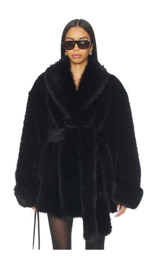 Lovers and Friends Margot Faux Fur Coat in Black. L. Also in