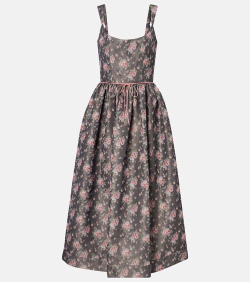 Apple floral taffeta corset midi dress