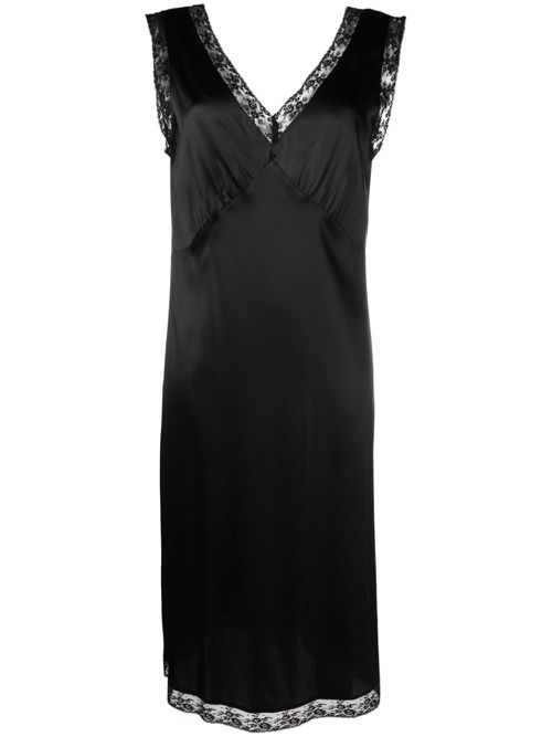 Lace-detail silk dress - Black
