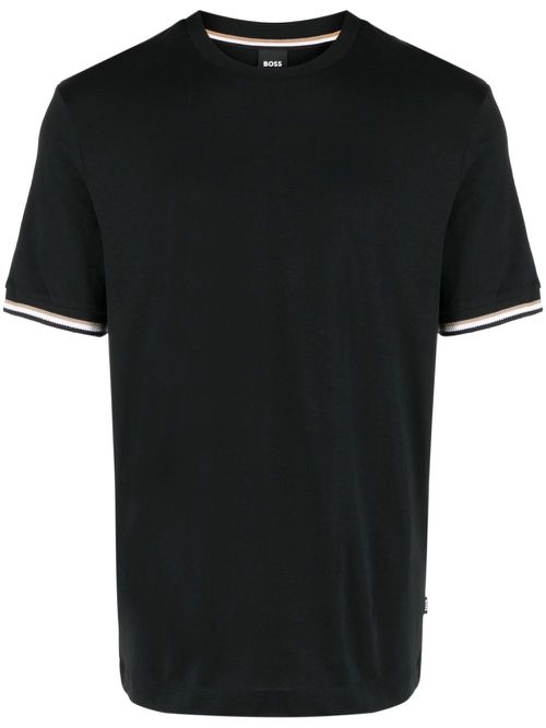 Stripe-trim cotton T-shirt - Black