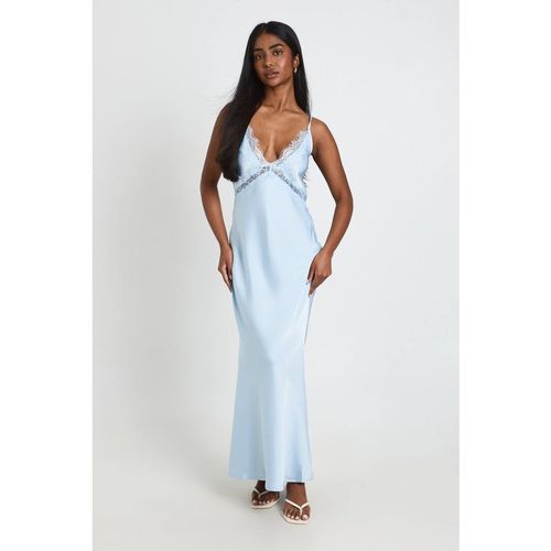 Boohoo Women's Satin & Lace Maxi Slip Dress in Baby Blue