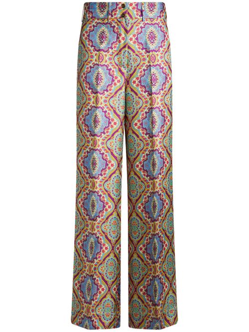 Medallion-print silk trousers - Blue