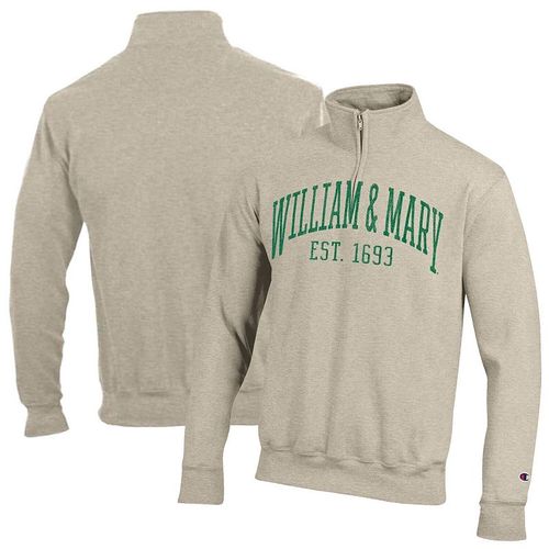 Men's Champion Cream William & Mary Tribe Established Date Quarter-Zip Pullover, : , Beige