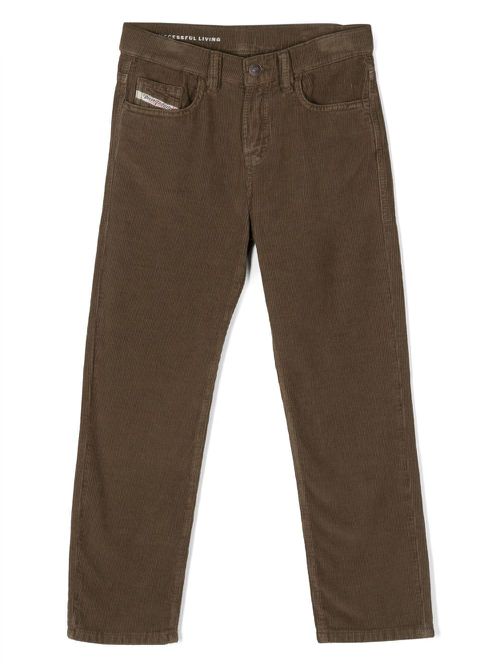 Logo-patch corduroy trousers - Green