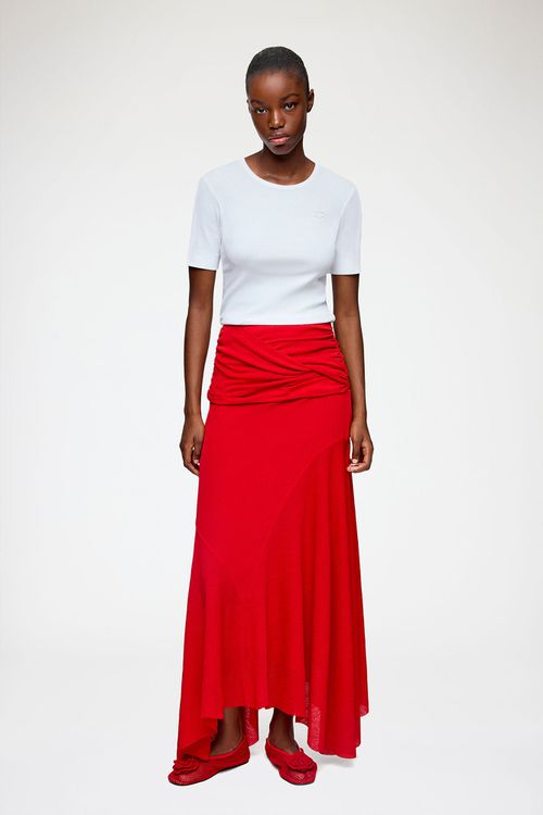 Long Skirt in Red Marl Mesh