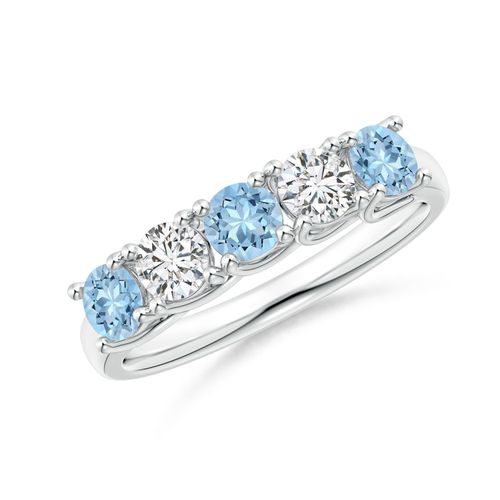 Angara 0.54 Carat Half Eternity Five Stone Aquamarine and Diamond Wedding Ring in 18K White Gold