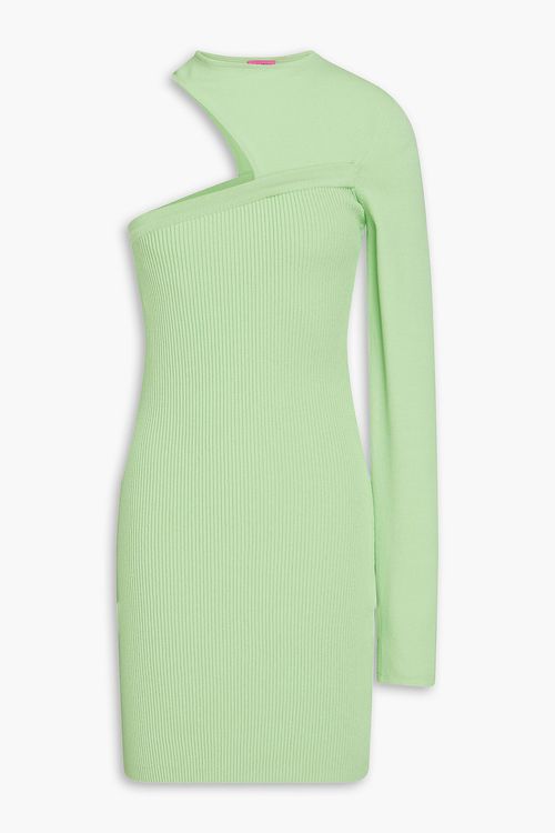 One-shoulder cutout ribbed-knit mini dress