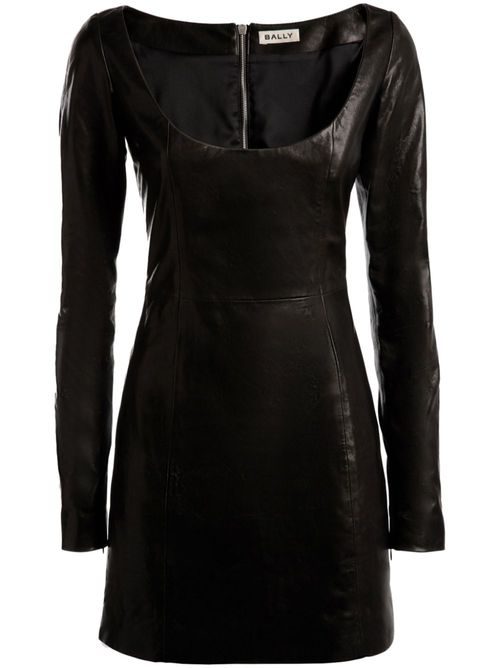 Long-sleeve leather mini dress - Black