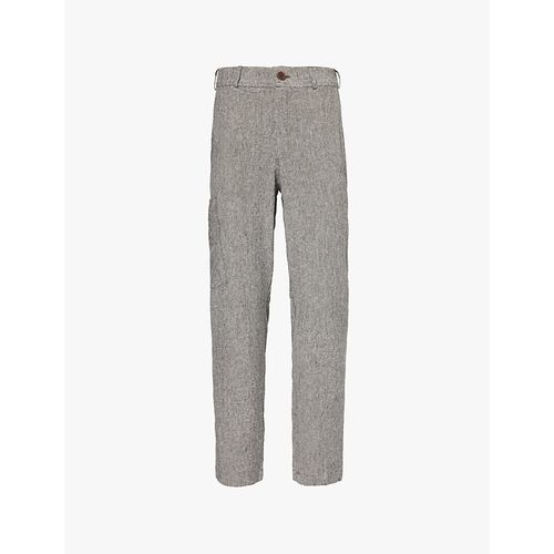 Mens Grey Marl Gaucho Linen and Silk-blend Trousers