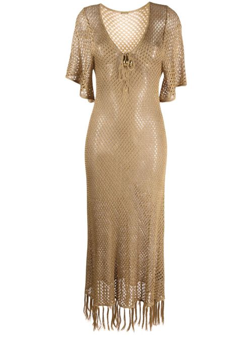 Fringed midi knit dress - Gold