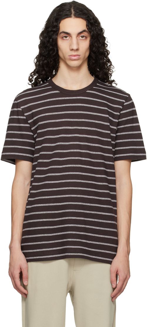 Brown Cotton-Linen Regular Fit T-shirt