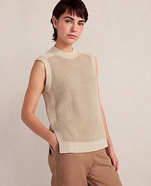 Ann Taylor Haven Well Within Garment-Dyed Cotton Shaker Sleeveless Sweater