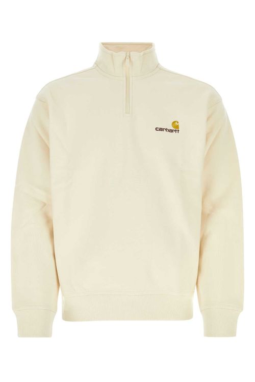 Half-Zip Cotton Blend Sweatshirt — Beige