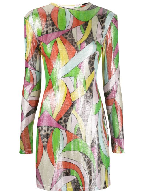 Mix-print knitted minidress - Green