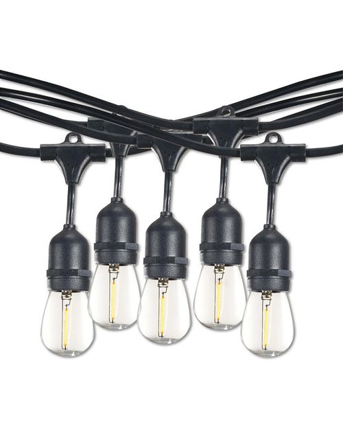 30ft String Light Kit With Clear Shatter Resistant Vintage Style S14 LED Light Bulbs, 2pk