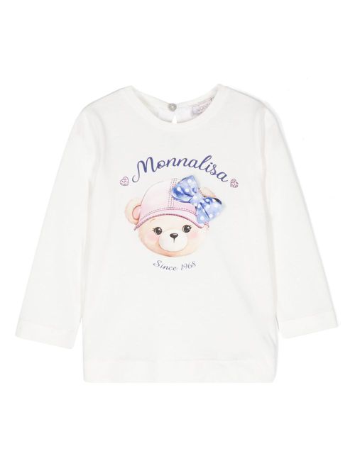 Teddy bear-print cotton T-shirt - White