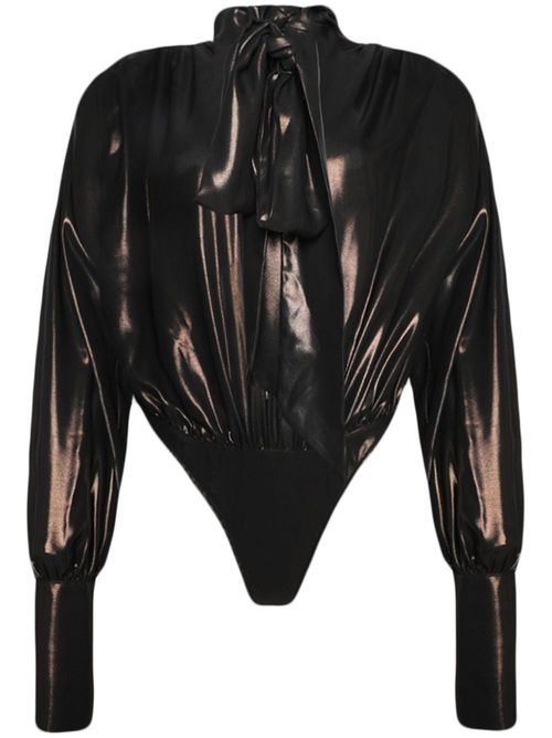 Pussy-bow drapd bodysuit - Brown