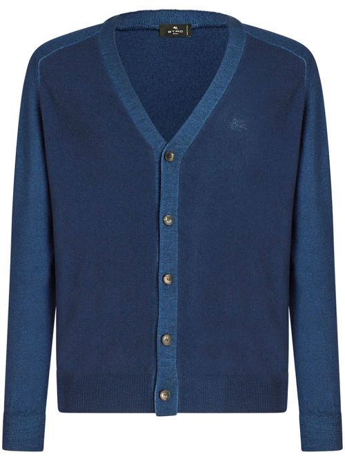 Logo-embroidered virgin-wool cardigan - Blue
