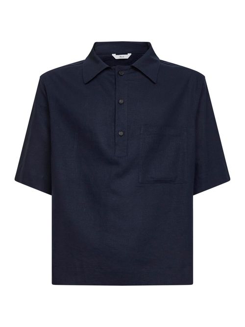 Linen-Viscose Blend Polo Shirt — Navy