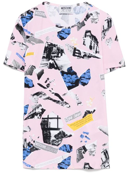 Patchwork-print T-shirt - Pink