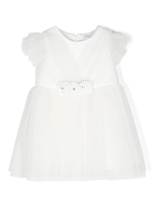 Plissé tulle flared dress - White