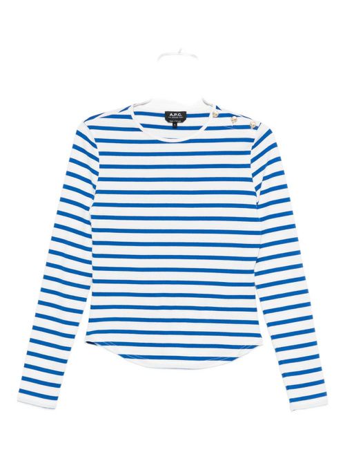 Striped button-shoulder T-shirt - White