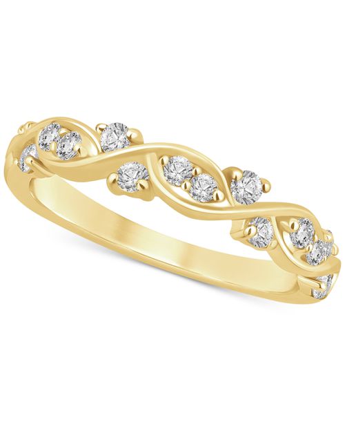 Diamond Swirl Band (3/8 ct. t.w.) in 14k White, Yellow or Rose Gold - Yellow Gold