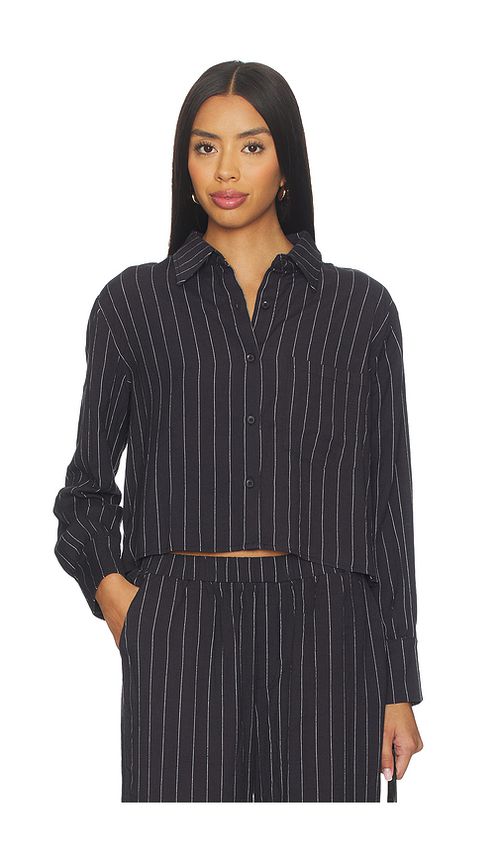 Bobi Boxy Button Front Shirt in Faded Black. S also in L