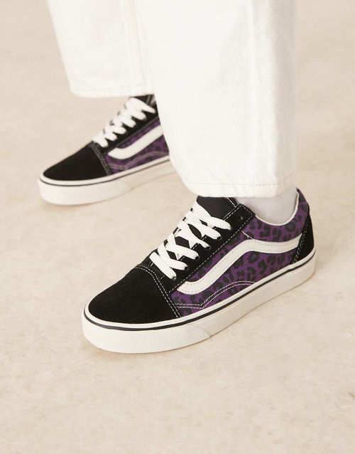 Old Skool trainers in black and purple leopard print