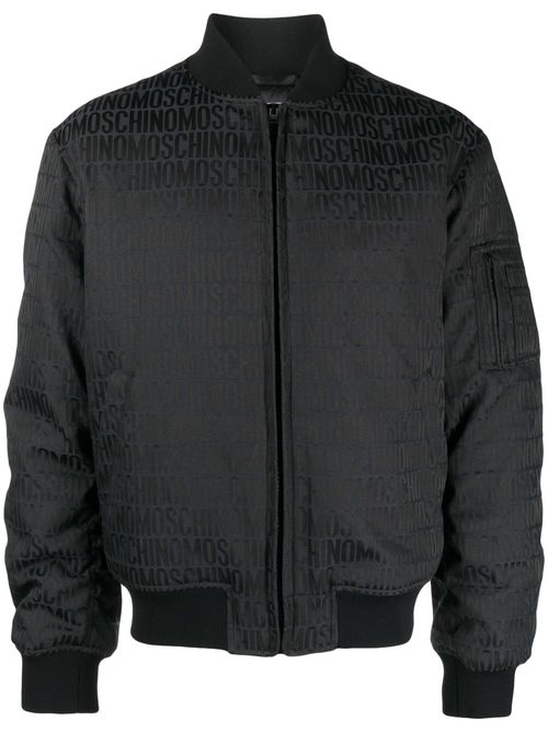 All-over-logo-print cotton bomber jacket - Black