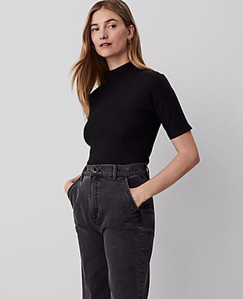 Ann Taylor Petite Mock Neck Elbow Sleeve Top