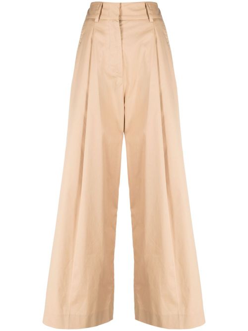 Wide-leg pleated trousers - Neutrals