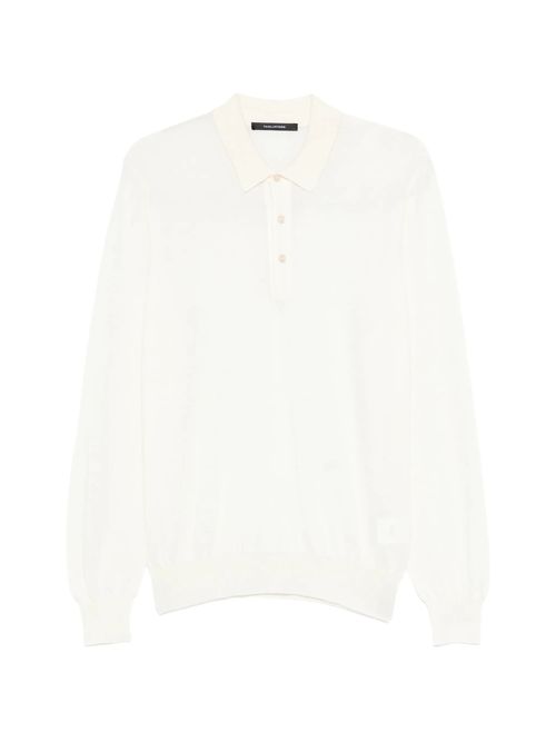 Long Sleeve Knit Polo Shirt in 100% Virgin Wool, Made in Italy
