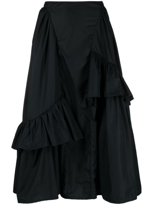 Ruffled cotton midi skirt - Black
