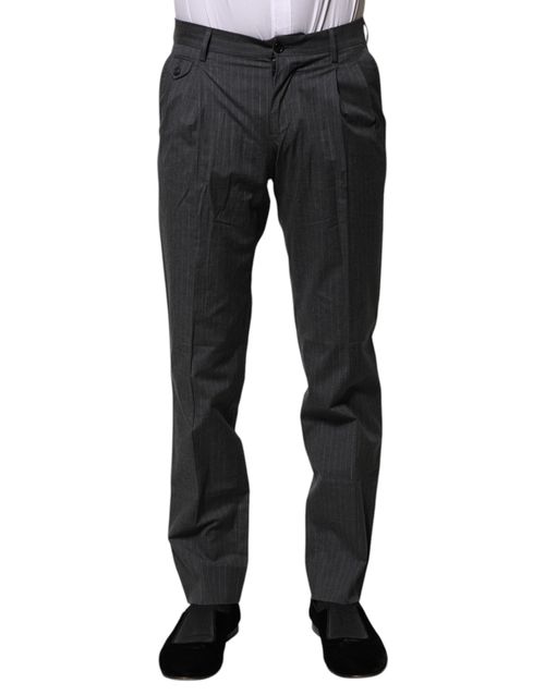 Gray Striped Cotton Trousers — Gray