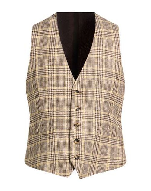 Man Tailored Vest Chocolate brown Size 42 Wool, Linen, Silk