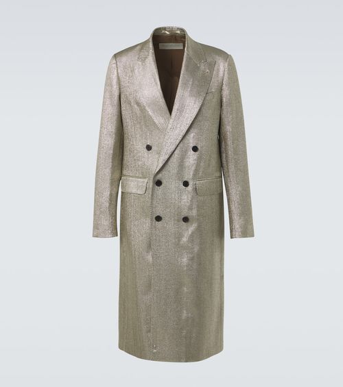 Double-breasted lamé coat