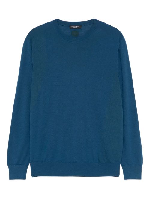 Fine-Knit Wool-Silk Sweater — Blue