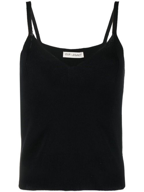 Ribbed-knit singlet top - Black