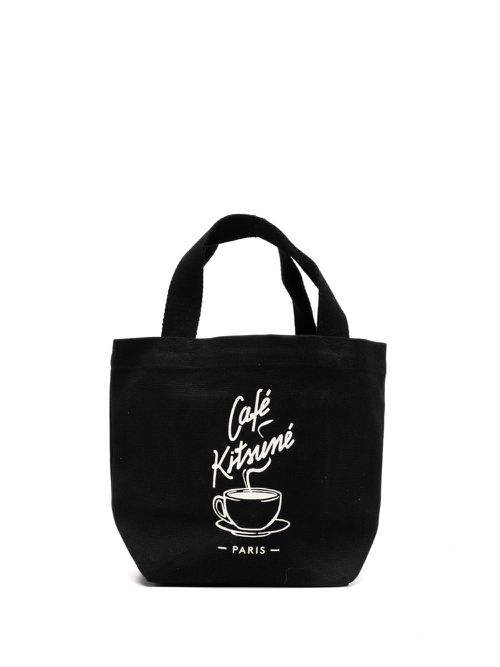 CAFÉ KITSUNÉ logo print canvas tote bag - Black
