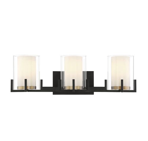 Eaton 3-Light Bathroom Vanity Light in Matte Black with Warm Brass Accent